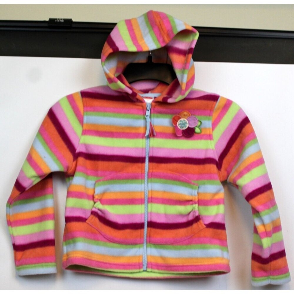 Gymboree Snow Blossom Flower Fleece Jacket Girls sz 7 Colorful Striped Gathered